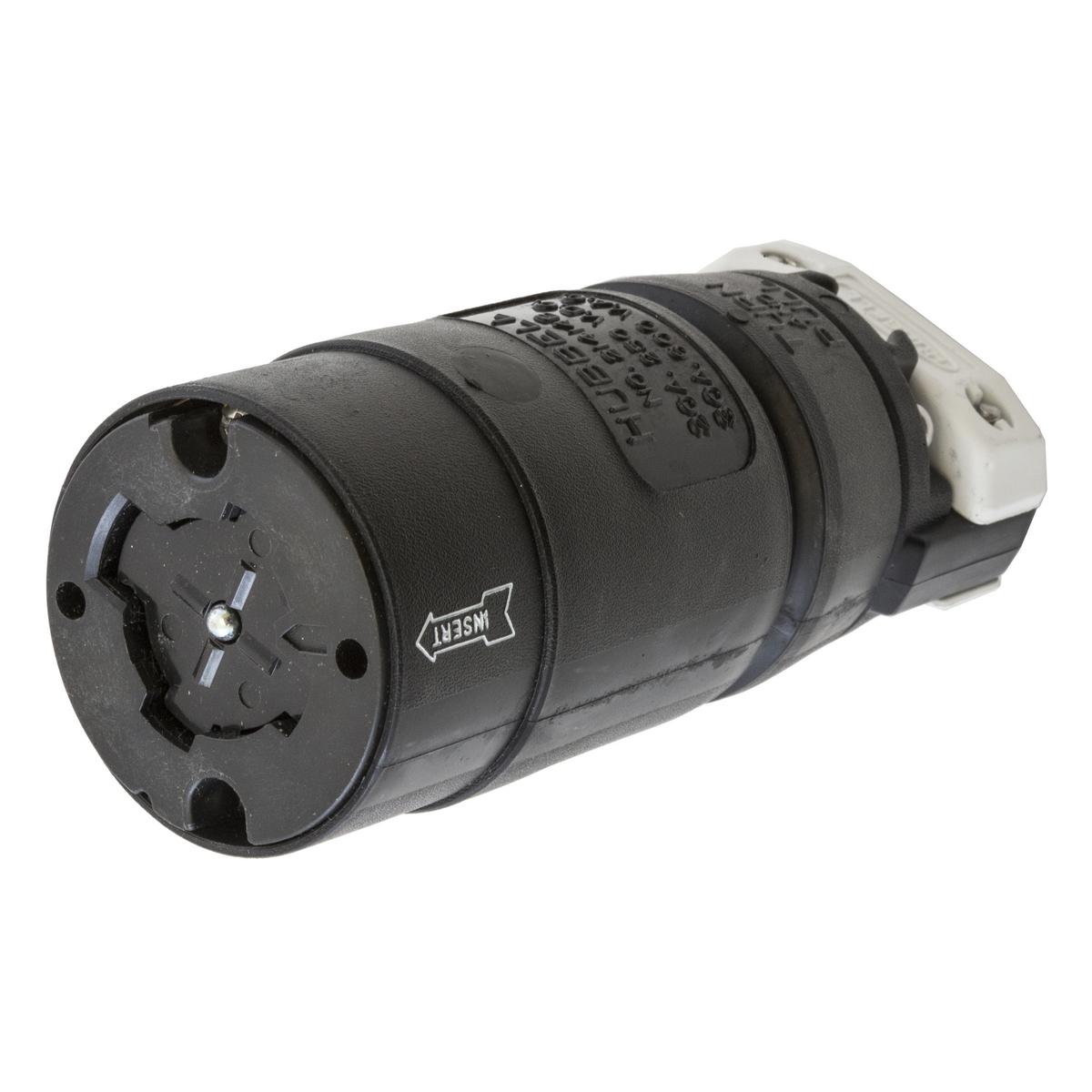 Hubbell Wiring Device-Kellems HBL21414B HBL® Grounding Heavy Duty Cord Mount Locking Connector, 600 V AC/250 V DC, 20/30 A, 3 Poles, 3 Wires, Black/White
