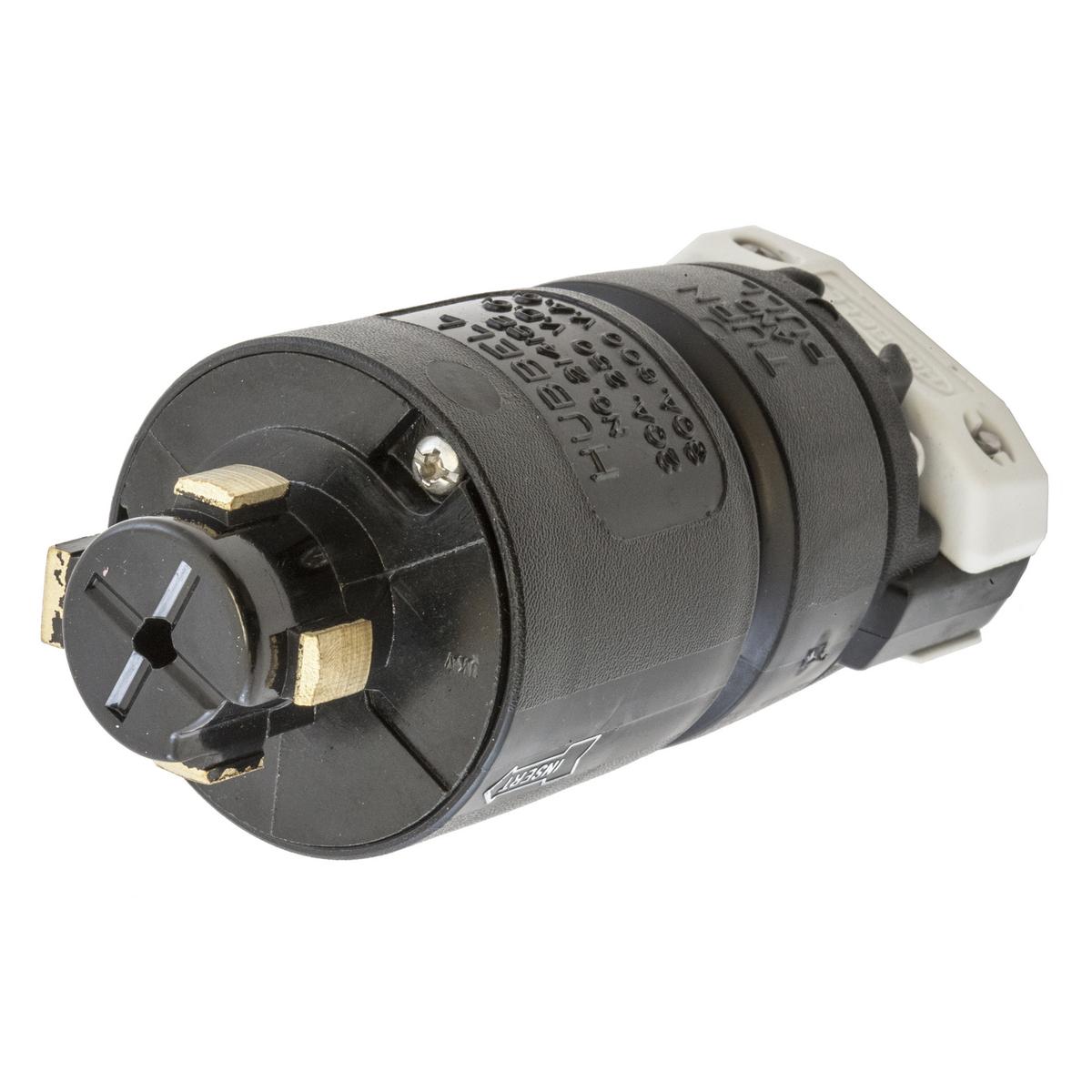 Hubbell Wiring Device-Kellems Hubbellock® HBL21415B HBL® 3-Phase Heavy Duty Grounding Cord Mount Locking Plug, 600 V AC/250 V DC, 20/30 A, 3 Poles, 4 Wires, Black/White