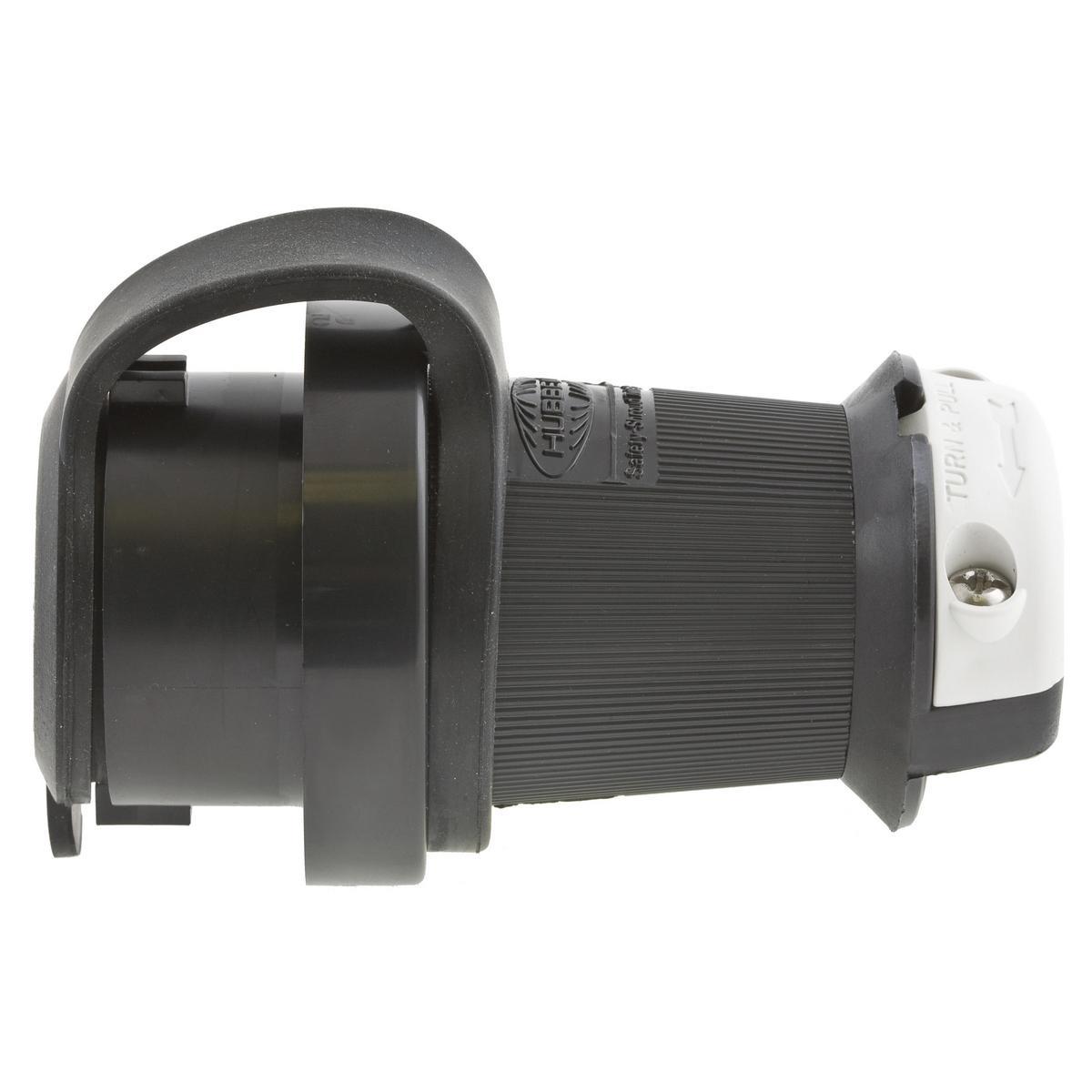 Hubbell Wiring Device-Kellems HBL2321SW HBL® 1-Phase Grounding Cord Mount Watertight Locking Plug, 250 V AC, 20 A, 2 Poles, 3 Wires, Black/White
