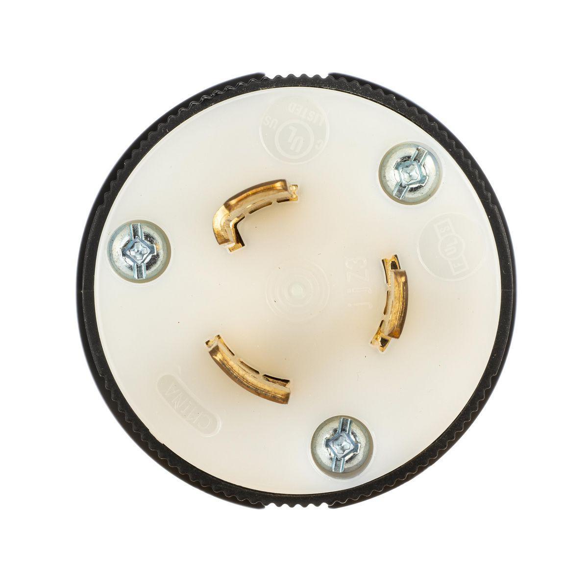 Hubbell Wiring Device-Kellems HBL2321ST Twist-Lock 2-Pole 3-Wire Grounding Plug, 250 V AC, 20 A, 2 Poles, 3 Wires, Black/White