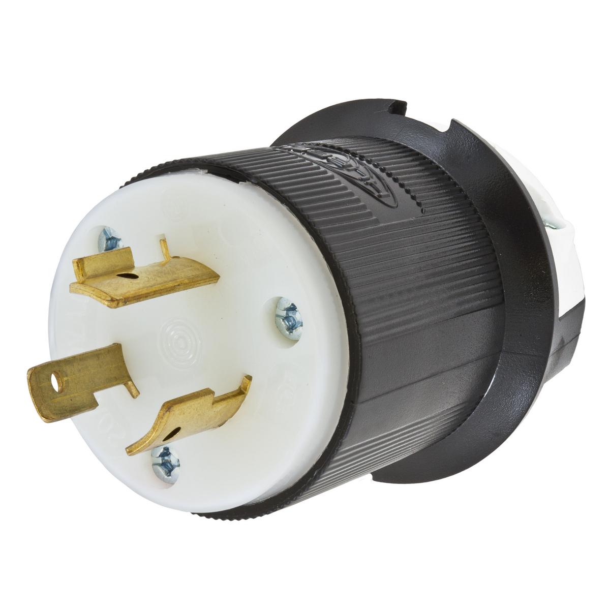 Hubbell Wiring Device-Kellems HBL2341 HBL® 1-Phase Grounding Cord Mount Locking Plug, 480 V AC, 20 A, 2 Poles, 3 Wires, Black/White