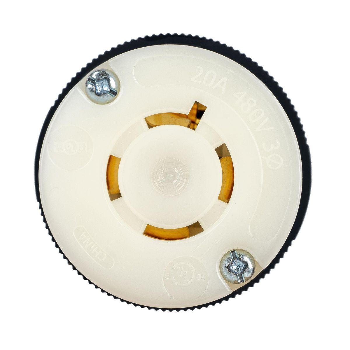 Hubbell Wiring Device-Kellems HBL2433ST Twist-Lock Locking Connector, 280 V, 20 A, 3 Poles, 4 Wires, Black/White
