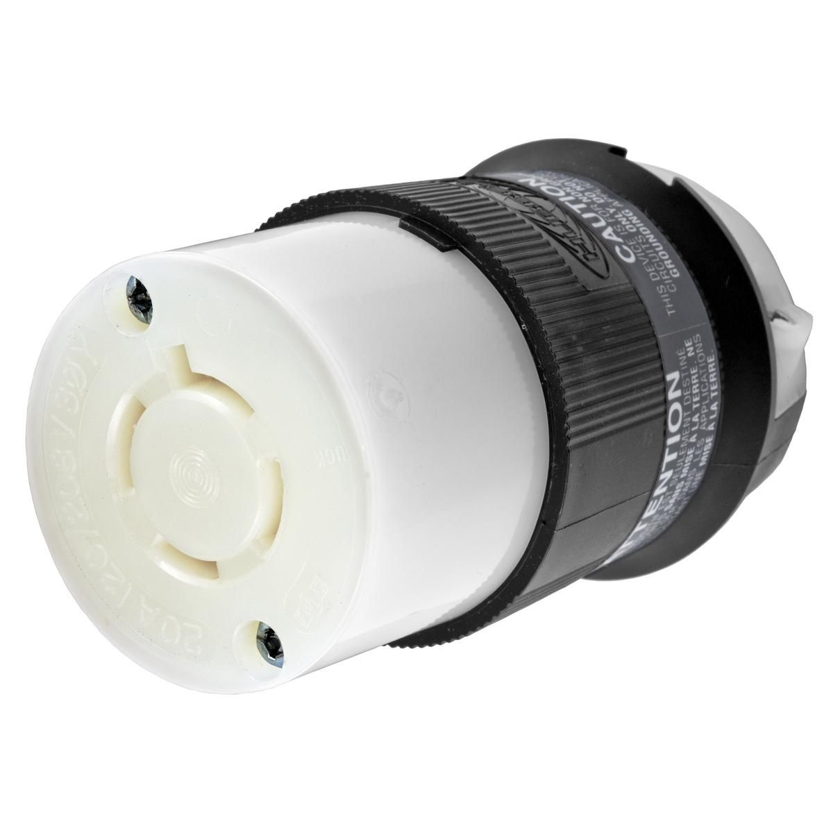 Hubbell Wiring Device-Kellems Twist-Lock® Insulgrip® HBL2443 HBL® 3-Phase Heavy Duty Isolated Non-Grounding Standard Sized Cord Mount Female Connector, 120Y/208 Delta V AC, 20 A, 4 Poles, 4 Wires, Black/White