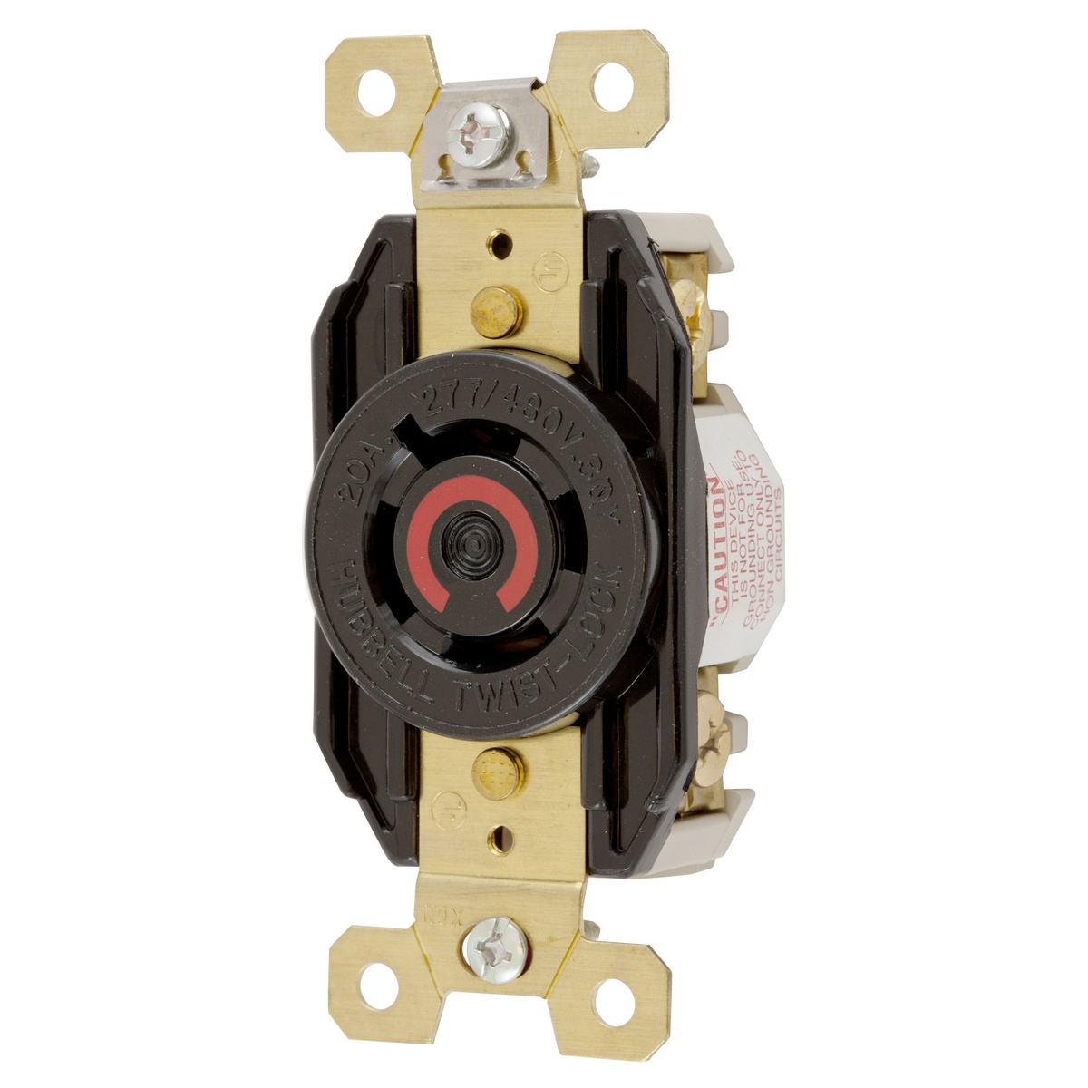 Hubbell Wiring Device-Kellems Twist-Lock® HBL2450 3-Phase Heavy Duty Flush Non-Grounding Standard Single Screw Mount Locking Receptacle, 277/480 V AC, 20 A, 4 Poles, 4 Wires, Black