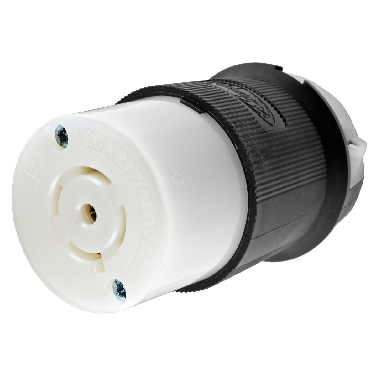 Hubbell Wiring Device-Kellems HBL2523 HBL® Heavy Duty Non-Grounding Cord Mount Locking Connector, 277/480 V AC, 20 A, 4 Poles, 5 Wires, Black/White