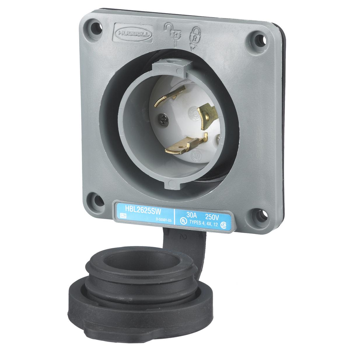 Hubbell Wiring Device-Kellems HBL2625SW Locking Flanged Inlets & Outlets