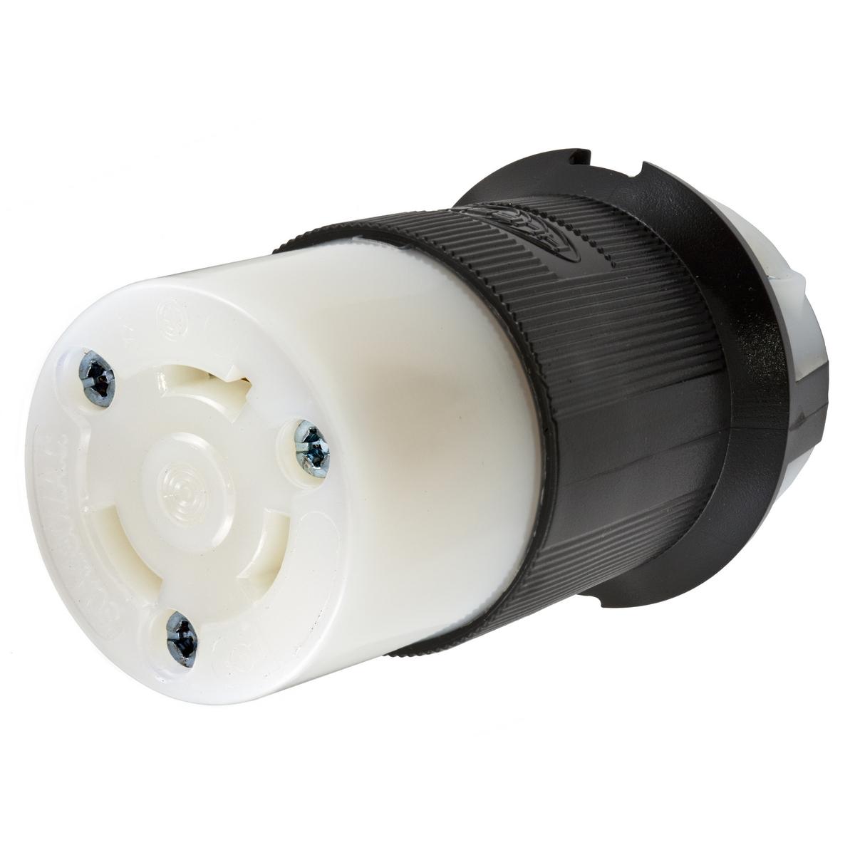 Hubbell Wiring Device-Kellems HBL2643 HBL® Grounding Heavy Duty Cord Mount Locking Connector, 480 V AC, 30 A, 2 Poles, 3 Wires, Black/White
