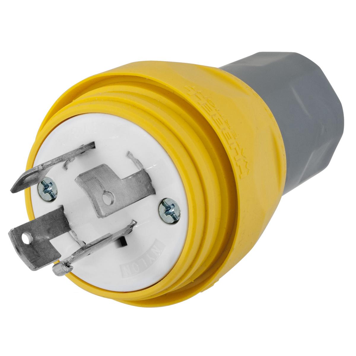 Hubbell Wiring Device-Kellems HBL26W09 3-Phase Male Non-Grounding Standard Watertight Cord Mount Locking Plug, 120/208 VAC, 20 A, 4 Poles, 4 Wires, Yellow