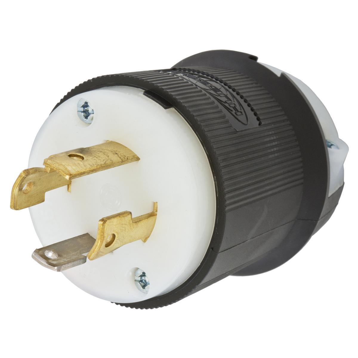 Hubbell Wiring Device-Kellems Twist-Lock® Insulgrip® HBL2711 HBL® 1-Phase Grounding Cord Mount Locking Plug, 125/250 V AC, 30 A, 3 Poles, 4 Wires, Black/White