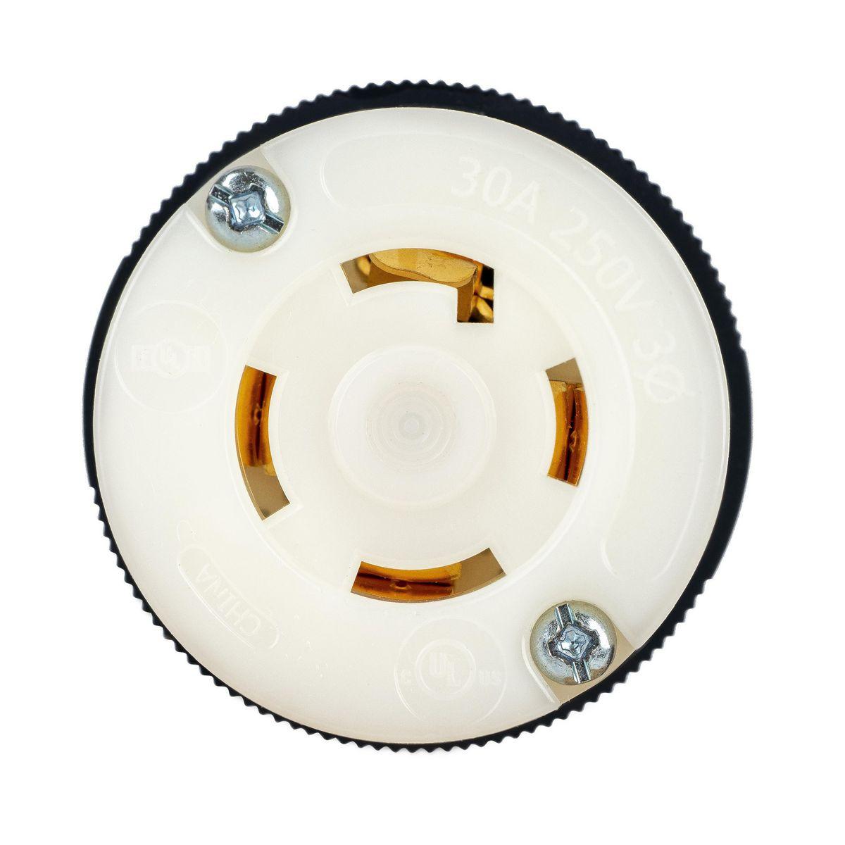 Hubbell Wiring Device-Kellems HBL2723ST Twist-Lock Locking Connector, 250 V, 30 A, 3 Poles, 4 Wires, Black/White