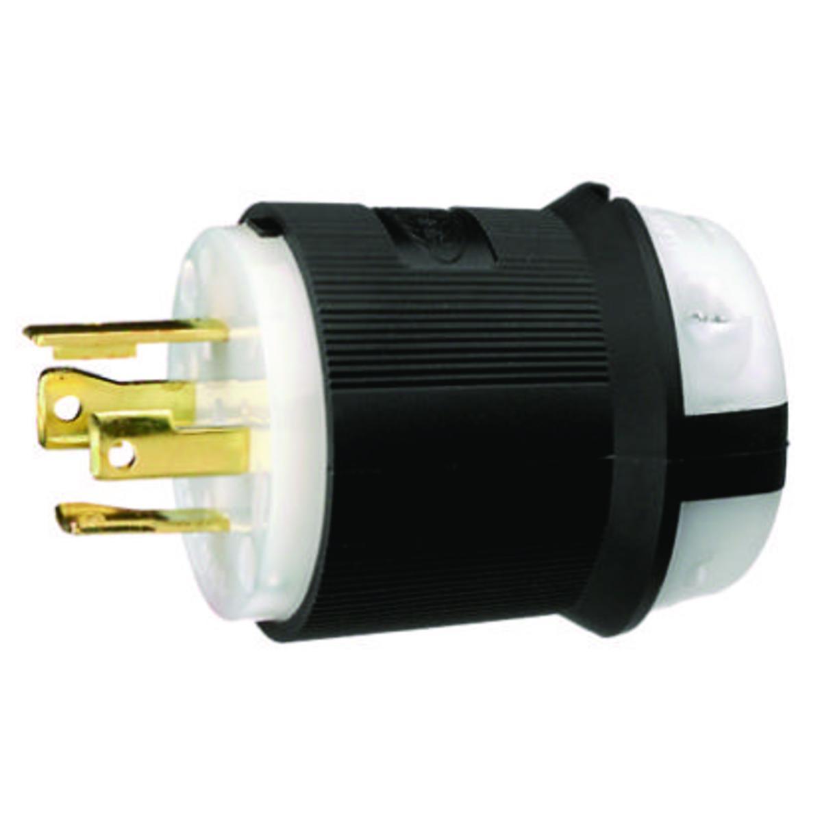 Hubbell Wiring Device-Kellems HBL2731 HBL® 3-Phase Grounding Cord Mount Locking Plug, 480 V AC, 30 A, 3 Poles, 4 Wires, Black/White