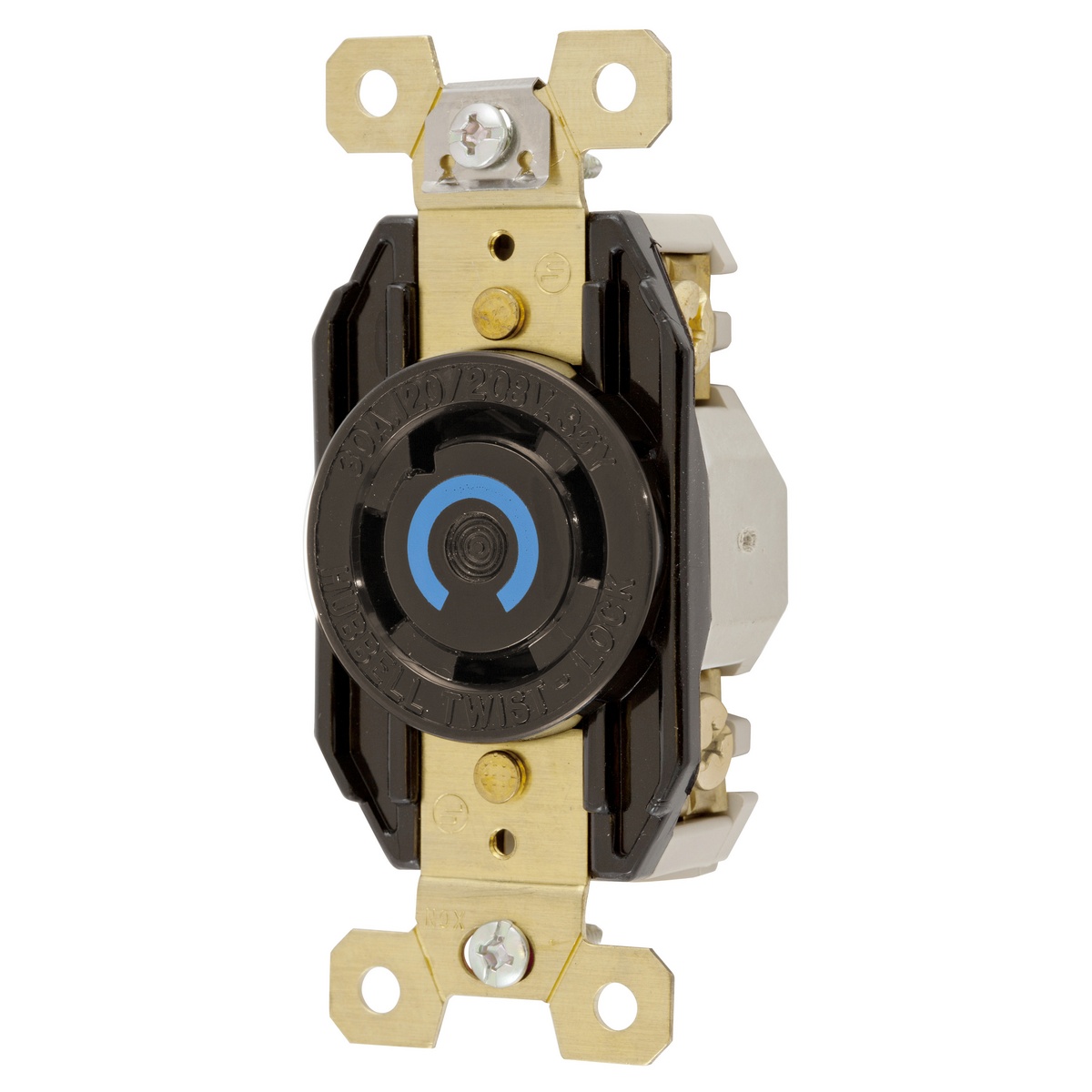 Hubbell Wiring Device-Kellems Twist-Lock® HBL2750 HBL® 3-Phase Heavy Duty Single Screw Mount Locking Receptacle, 120/208Y V AC, 30 A, 4 Poles, 4 Wires, Black