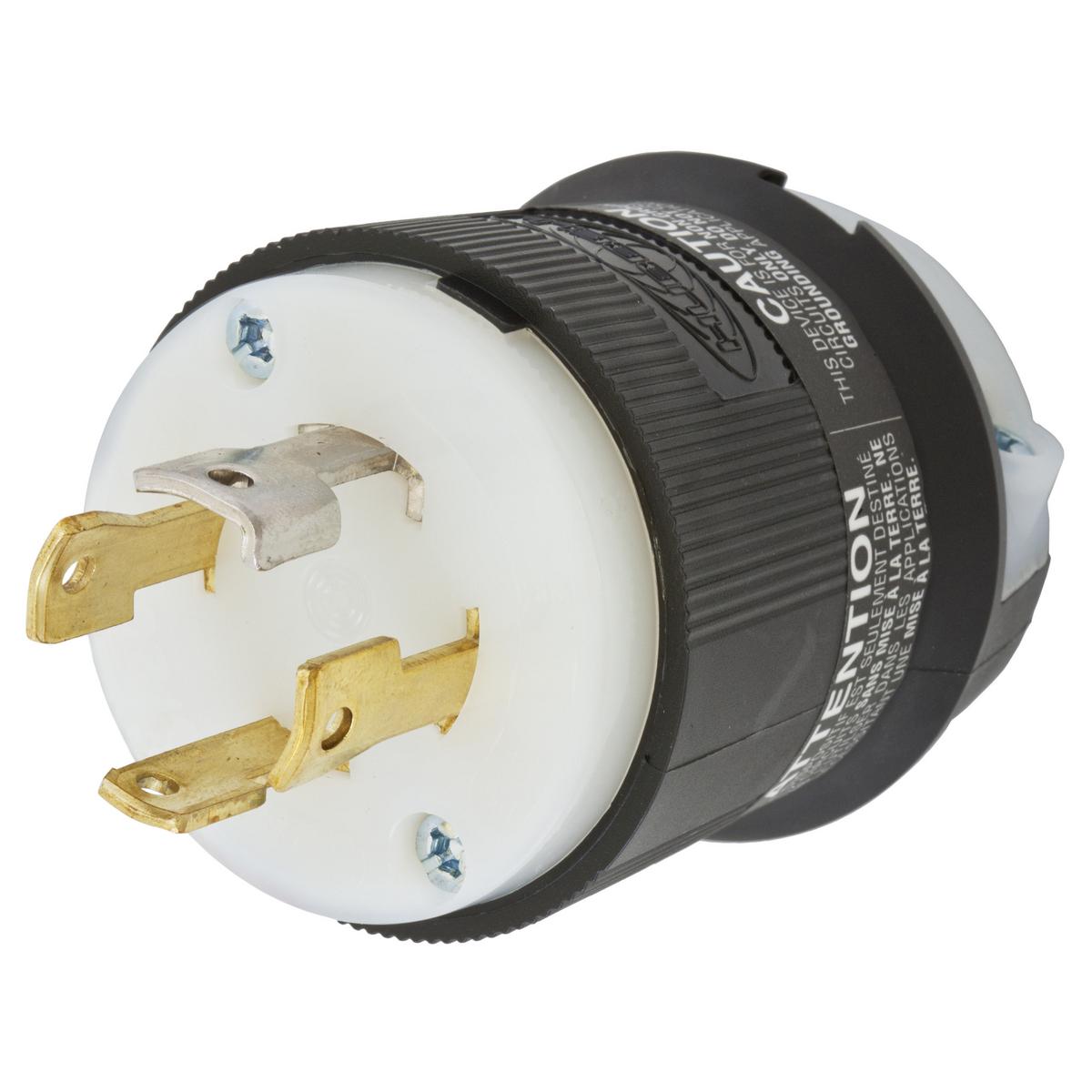 Hubbell Wiring Device-Kellems Twist-Lock® Insulgrip® HBL2751 3-Phase Non-Grounding Cord Mount Locking Plug, 120/208 V AC, 30 A, 4 Poles, 4 Wires, Black/White