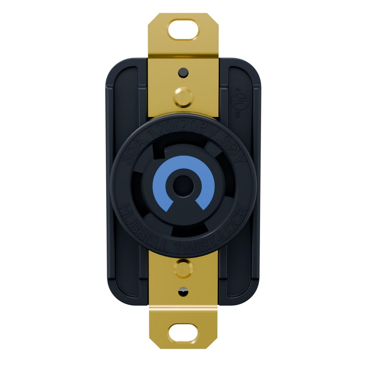 Hubbell Wiring Device-Kellems Twist-Lock® HBL2810ST 3-Phase Single Flush Locking Receptacle With Spring Termination, 120/208Y V AC, 30 A, 4 Poles, 5 Wires, Black