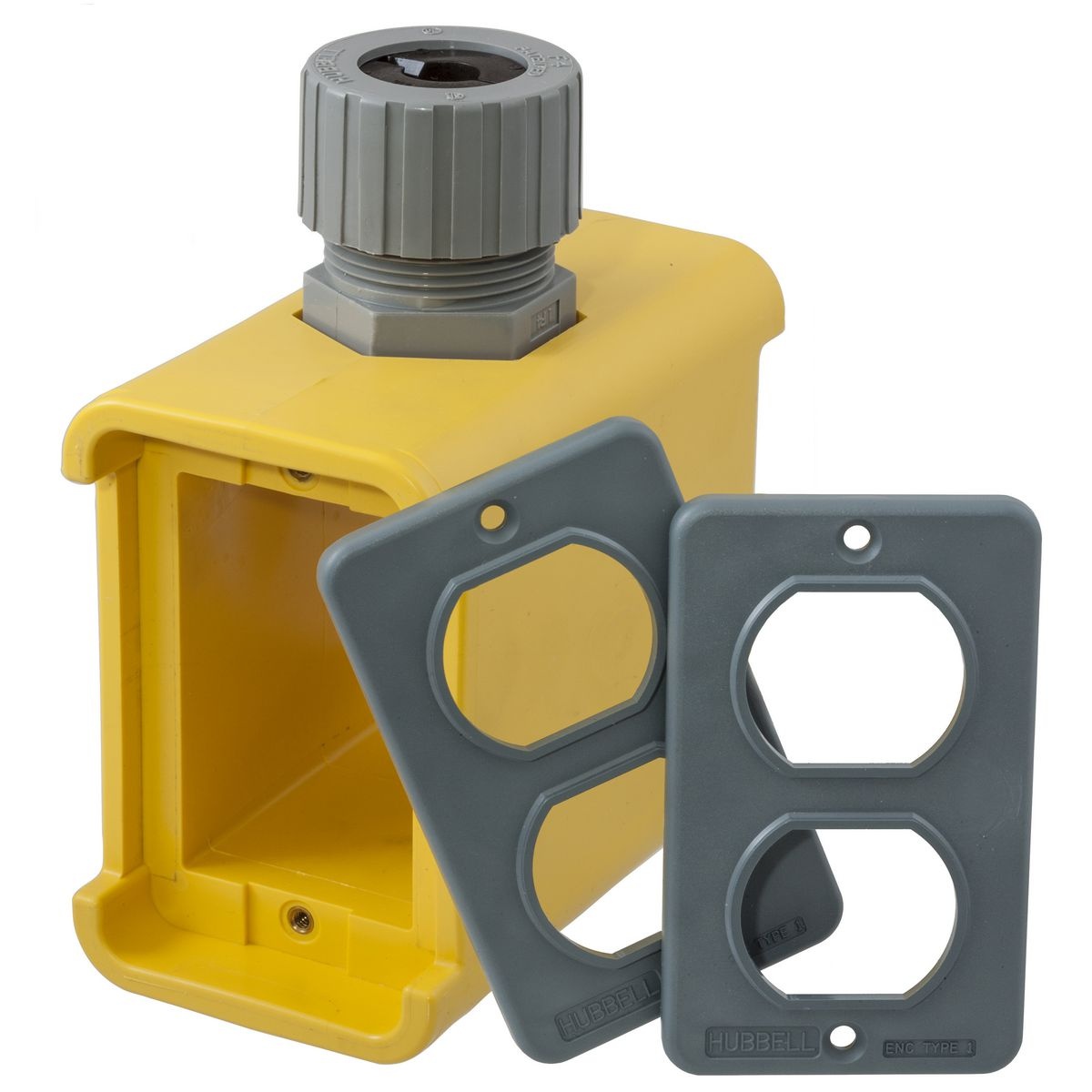 Hubbell Wiring Device-Kellems HBL3000 Deep Non-Metallic Portable Standard Pre-Assembled Molded Outlet Box With Installed Cord Connector, Thermoplastic/Elastomer, 1 Outlets, 5.79 in W x 2.77 in H