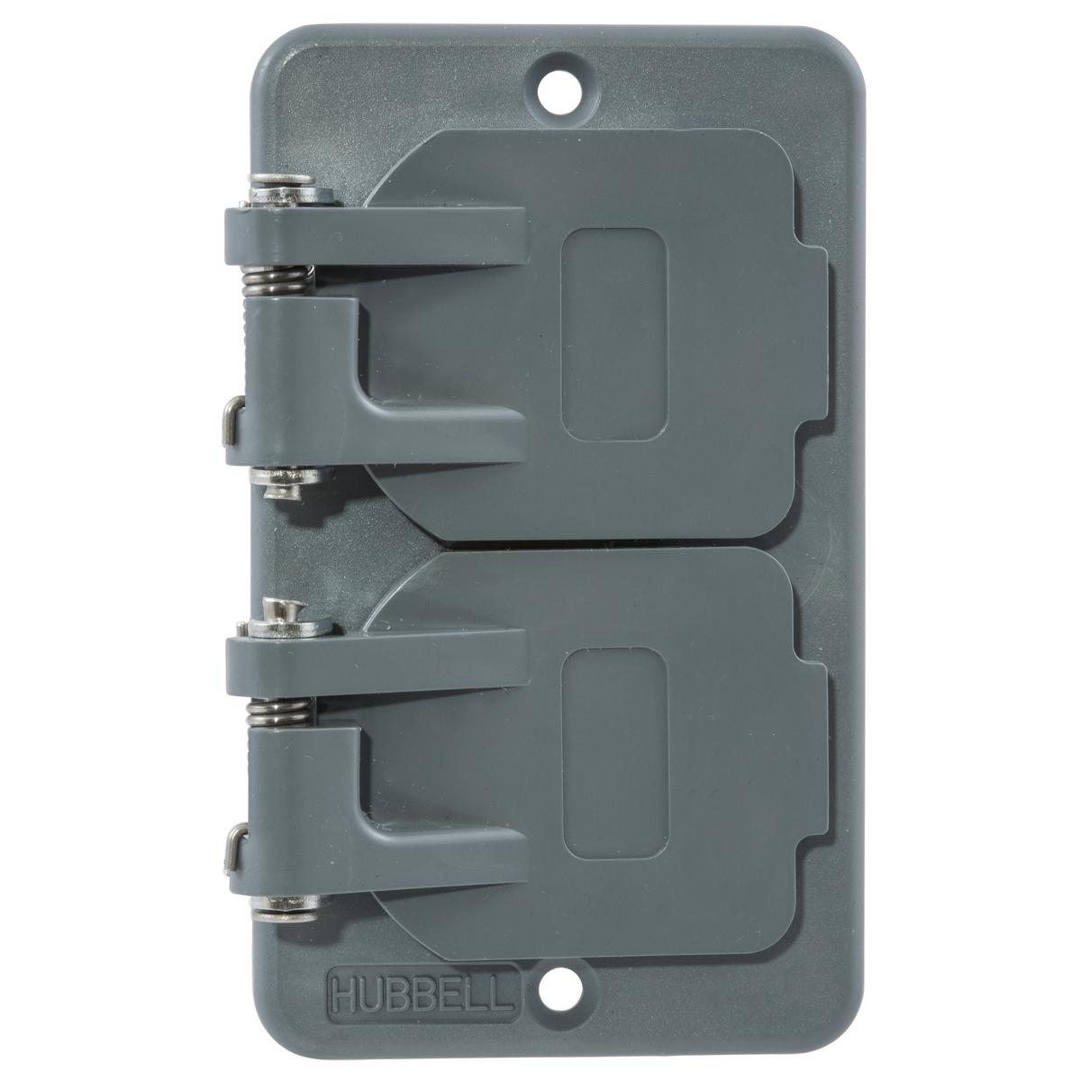 Hubbell Wiring Device-Kellems HBL3056 1-Gang Flip Lid Non-Metallic Molded Screw Mount Straight Blade Duplex Cover With Flip Lid, For Use With Portable Outlet Box, -40 to 60 deg C, 1-Gang, Screw Mount, Rectangular, PBT, Gray