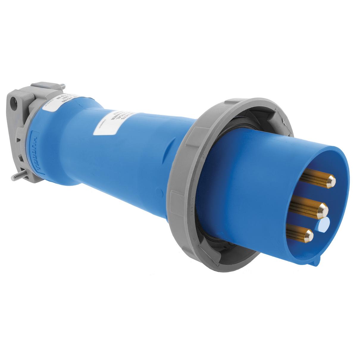Hubbell Wiring Device-Kellems HBL360P6W HBL 1-Phase Heavy Duty Male Standard Watertight Cord Mount Pin and Sleeve Plug, 250 V AC, 60 A, 2 Poles, 3 Wires, Blue