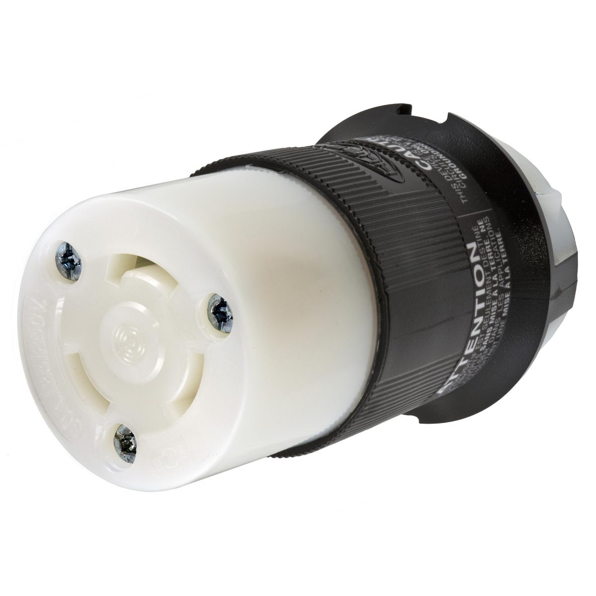 Hubbell Wiring Device-Kellems HBL3333C HBL® Heavy Duty Standard Sized Isolated Non-Grounding Cord Mount Female Connector, 125/250 V AC, 30 A, 3 Poles, 3 Wires, Black/White