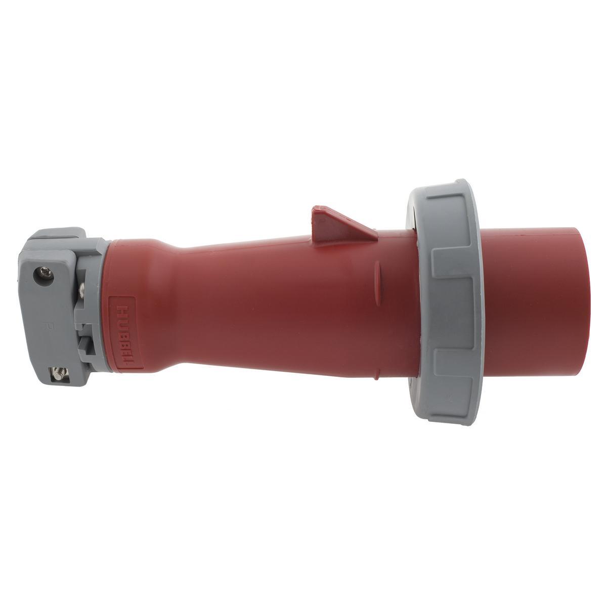 Hubbell Wiring Device-Kellems HBL360P7W HBL 1-Phase Heavy Duty Male Standard Watertight Cord Mount Pin and Sleeve Plug, 480 V AC, 60 A, 2 Poles, 3 Wires, Red