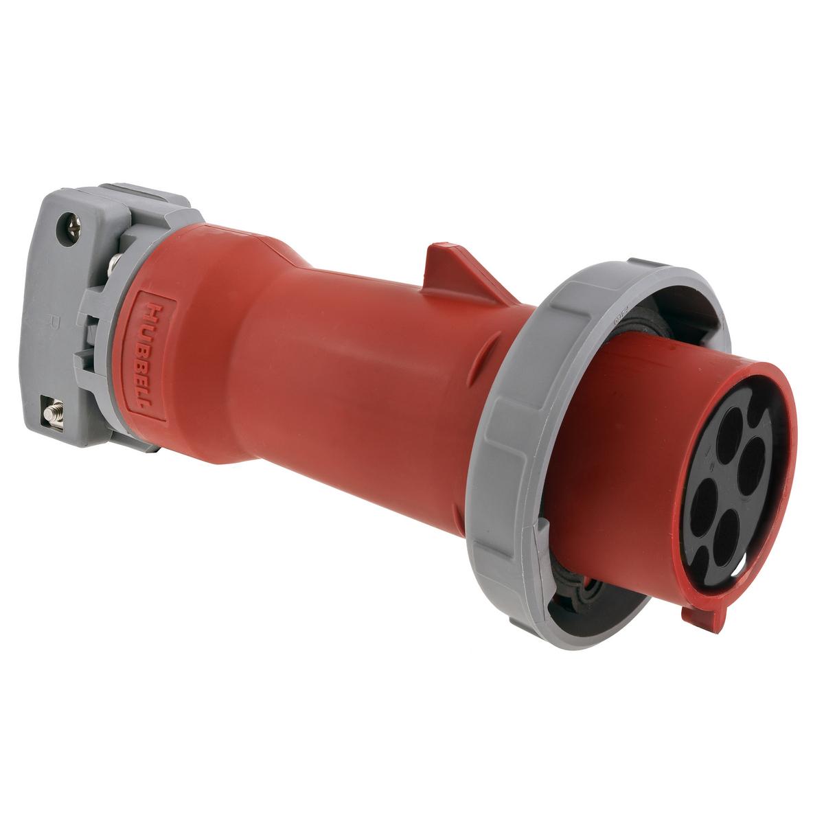 Hubbell Wiring Device-Kellems HBL430P7WR HBL 3-Phase Grounding Heavy Duty Male Non-NEMA Portable Reverse Standard Watertight Cord Mount Mating Plug, 480 V AC, 30 A, 3 Poles, 4 Wires, Red
