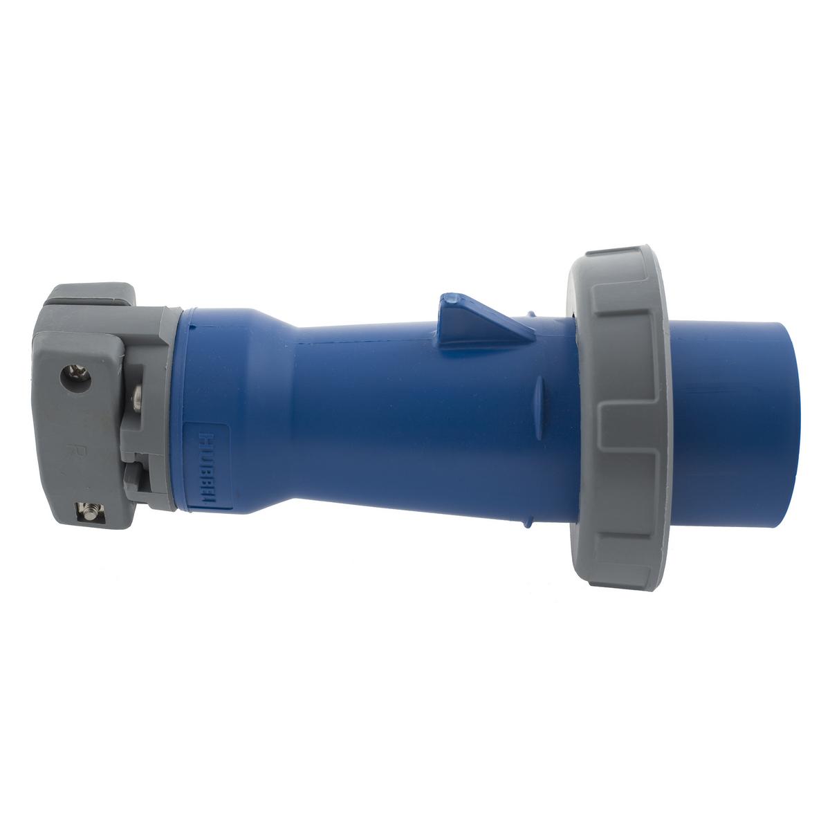 Hubbell Wiring Device-Kellems HBL4100P9W 3-Phase Grounding Male Non-NEMA Portable Standard Watertight Cord Mount Pin and Sleeve Plug, 250 V AC, 100 A, 3 Poles, 4 Wires, Blue