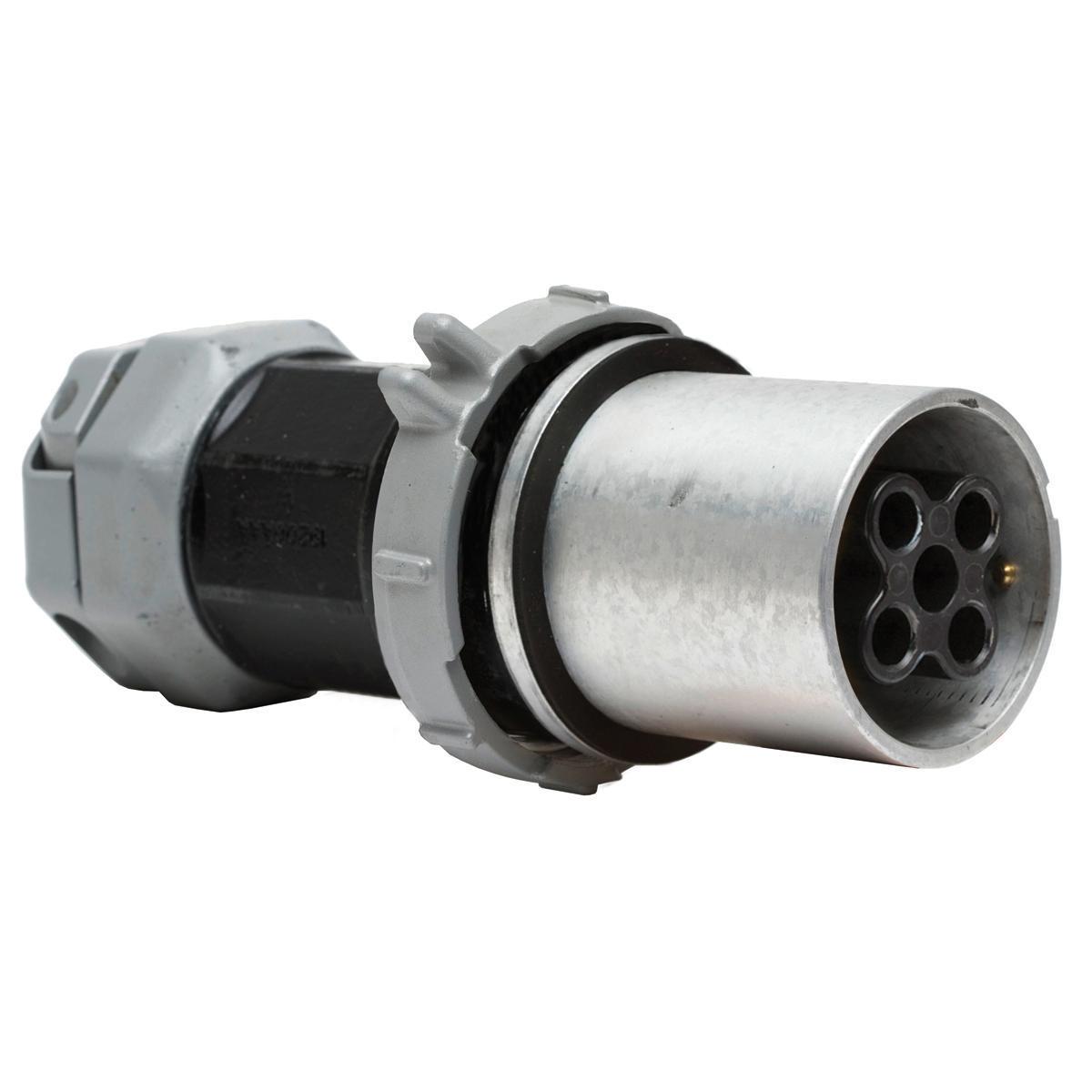 Hubbell Wiring Device-Kellems HBL4200PS2WR HBL Type 2 Grounding Heavy Duty Male Non-NEMA Portable Reverse Standard Watertight Cord Mount Pin and Sleeve Plug, 600 V AC/250 V DC, 200 A, 3 Poles, 4 Wires, Black/Gray