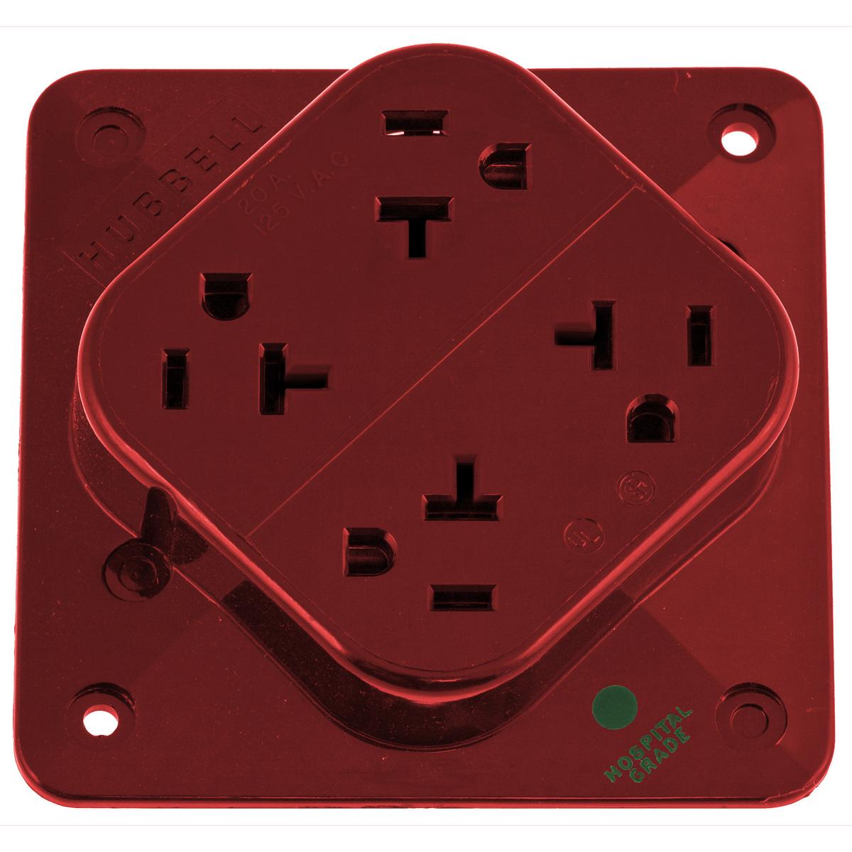 Hubbell Wiring Device-Kellems 4-PLEX® HBL420HR 1-Phase 4-in-1 Grounding Standard Screw Mount Straight Blade Receptacle, 125 V AC, 20 A, 2 Poles, 3 Wires, Red