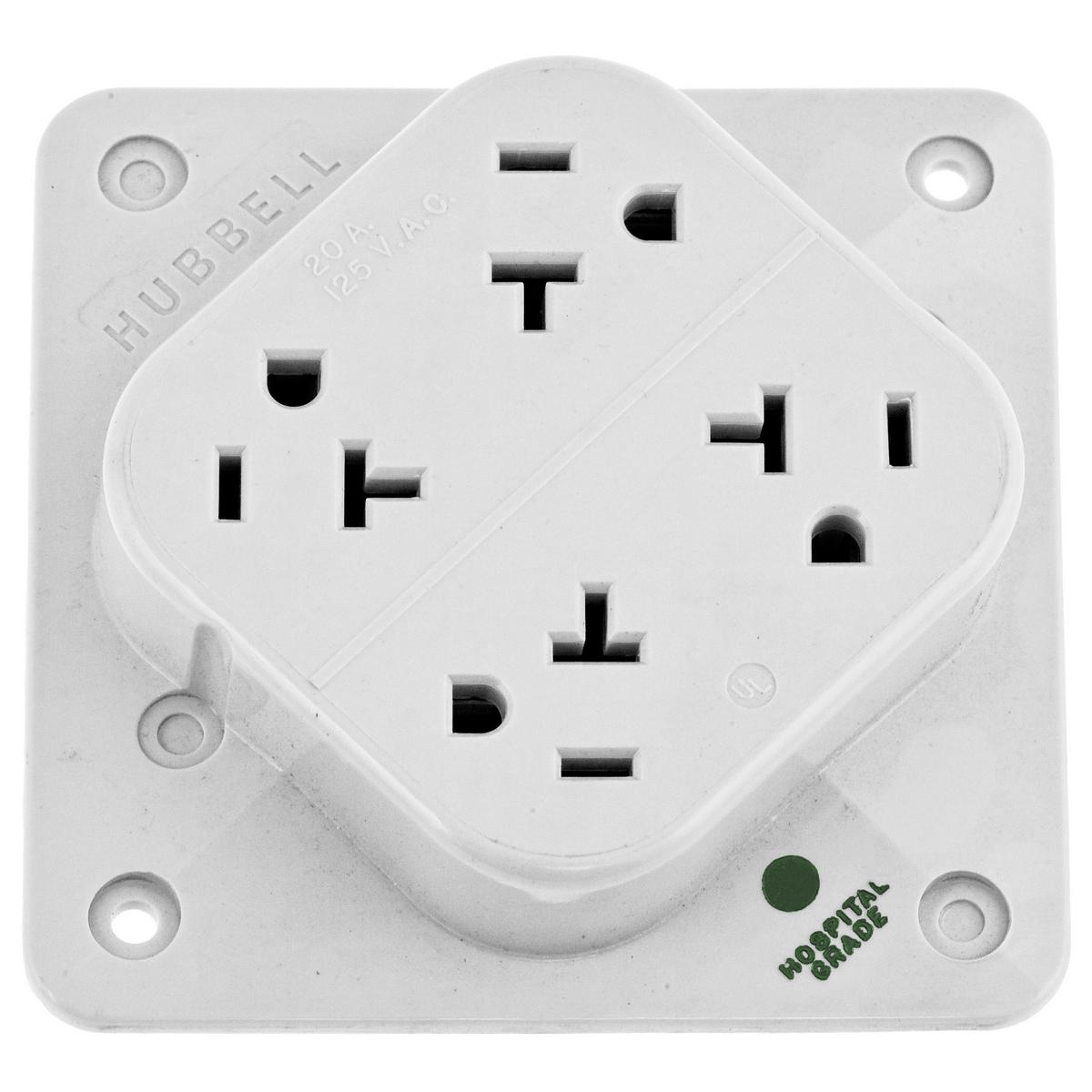 Hubbell Wiring Device-Kellems 4-PLEX® HBL420HW 1-Phase 4-in-1 Grounding Standard Screw Mount Straight Blade Receptacle, 125 V AC, 20 A, 2 Poles, 3 Wires, White