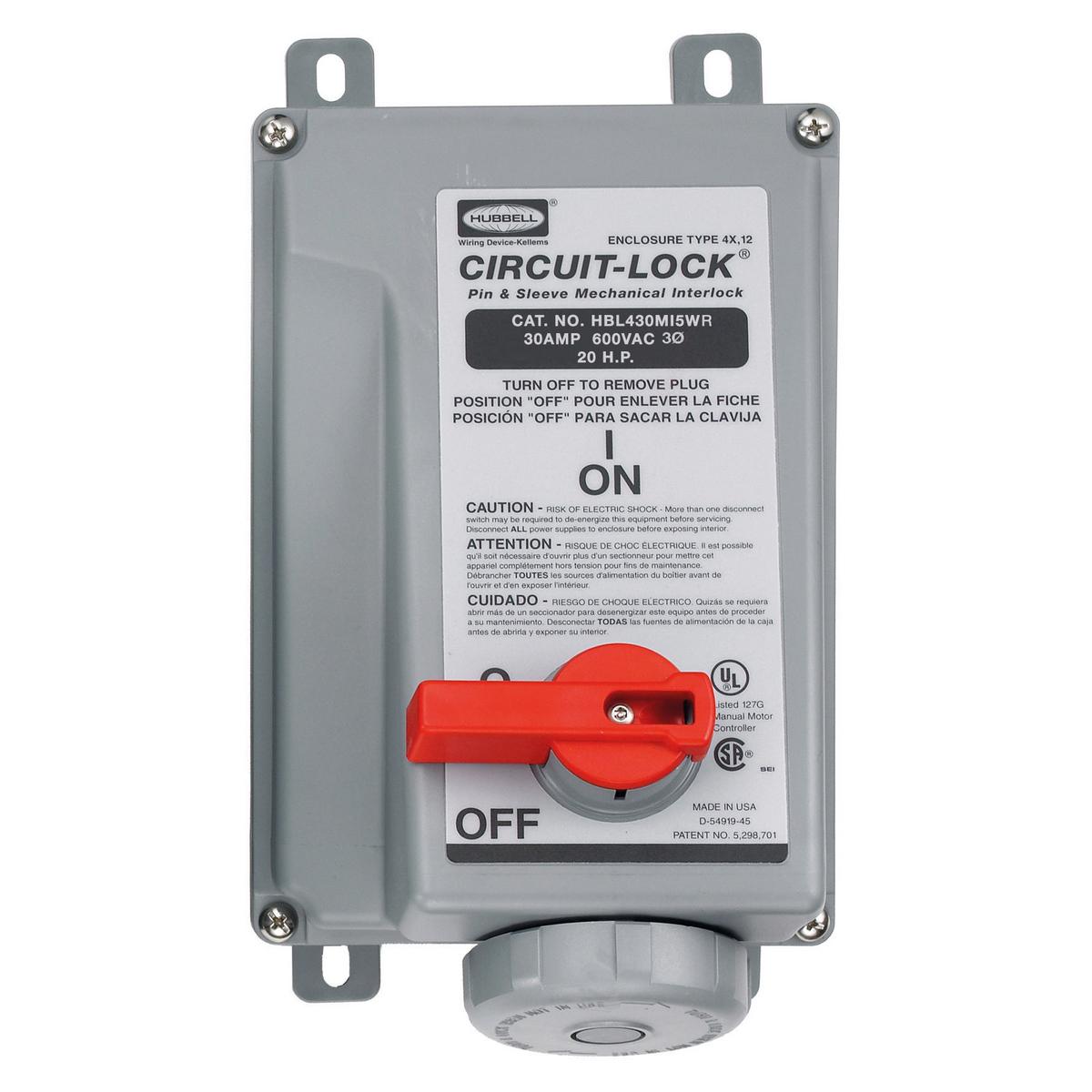Hubbell Wiring Device-Kellems HBL430MI5WR Pin & Sleeve Mechanical Interlock Device
