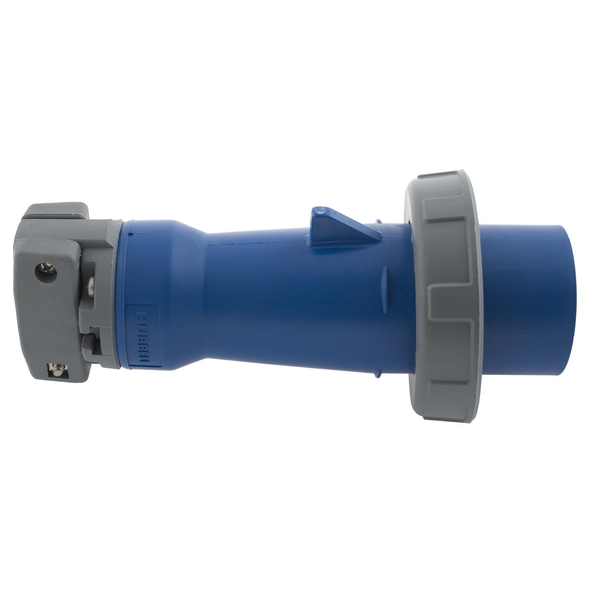 Hubbell Wiring Device-Kellems HBL430P9W 3-Phase Grounding Male Non-NEMA Portable Standard Watertight Cord Mount Pin and Sleeve Plug, 250 V AC, 30 A, 3 Poles, 4 Wires, Blue