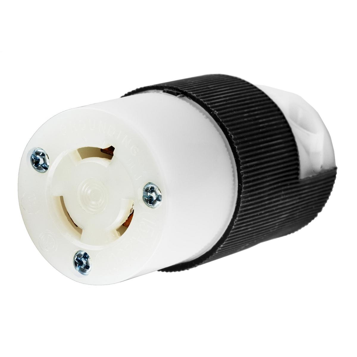 Hubbell Wiring Device-Kellems Twist-Lock® Insulgrip® HBL4579C HBL® Heavy Duty Non-Grounding Cord Mount Locking Connector, 250 V AC, 15 A, 2 Poles, 3 Wires, Black/White