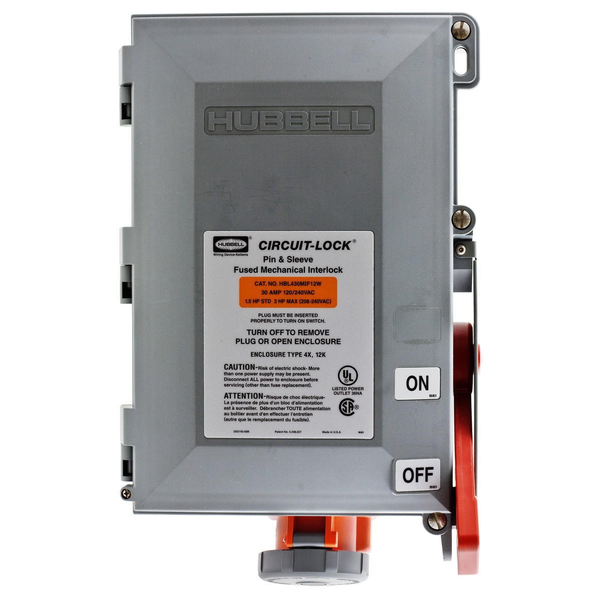 Hubbell Wiring Device-Kellems HBL460MIF12W Pin & Sleeve Mechanical Interlock Device