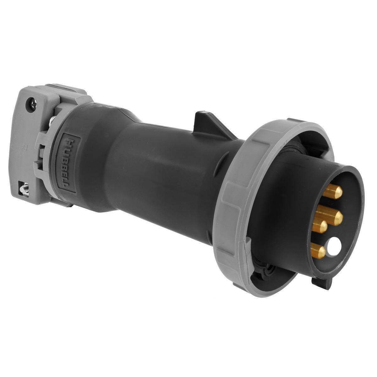 Hubbell Wiring Device-Kellems HBL460P5W 3-Phase Grounding Male Non-NEMA Portable Standard Watertight Cord Mount Pin and Sleeve Plug, 600 V AC, 60 A, 3 Poles, 4 Wires, Black