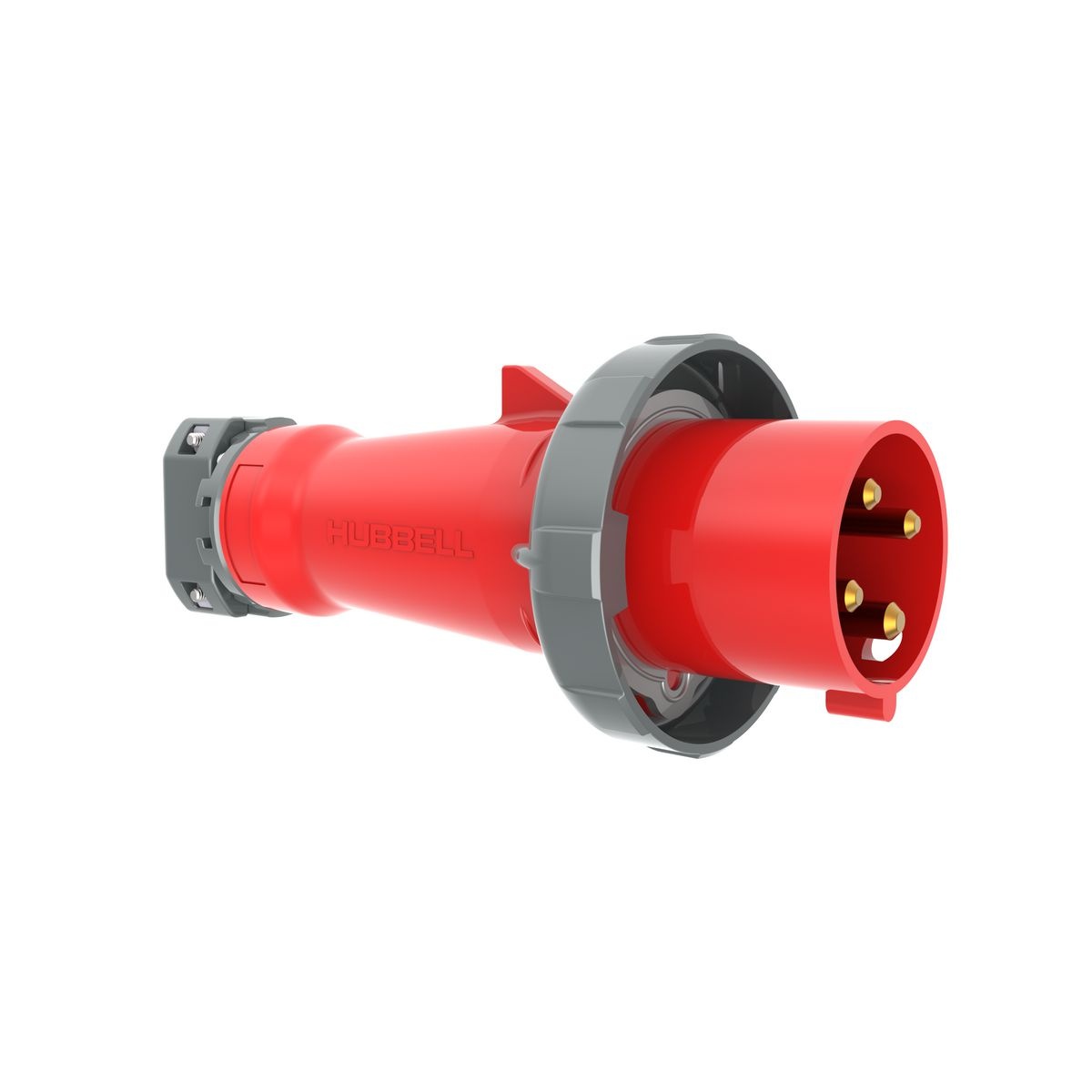 Hubbell Wiring Device-Kellems HBL460P7W 3-Phase Grounding Male Non-NEMA Portable Standard Watertight Cord Mount Pin and Sleeve Plug, 480 V AC, 60 A, 3 Poles, 4 Wires, Red