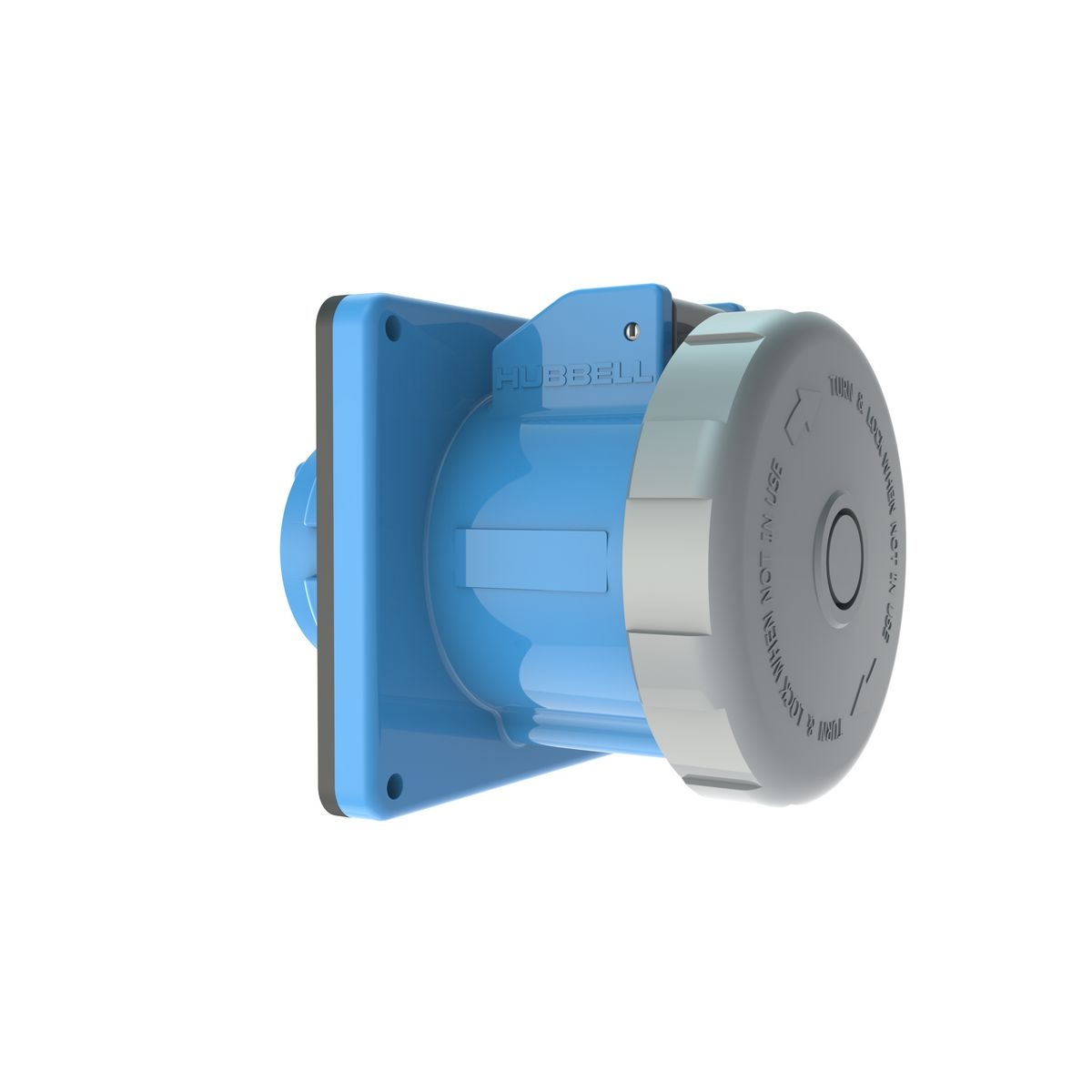 Hubbell Wiring Device-Kellems HBL460R9W 3-Phase Female Grounding Single Flanged Watertight Screw Mount Pin and Sleeve Receptacle, 250 V AC, 60 A, 3 Poles, 4 Wires, Blue