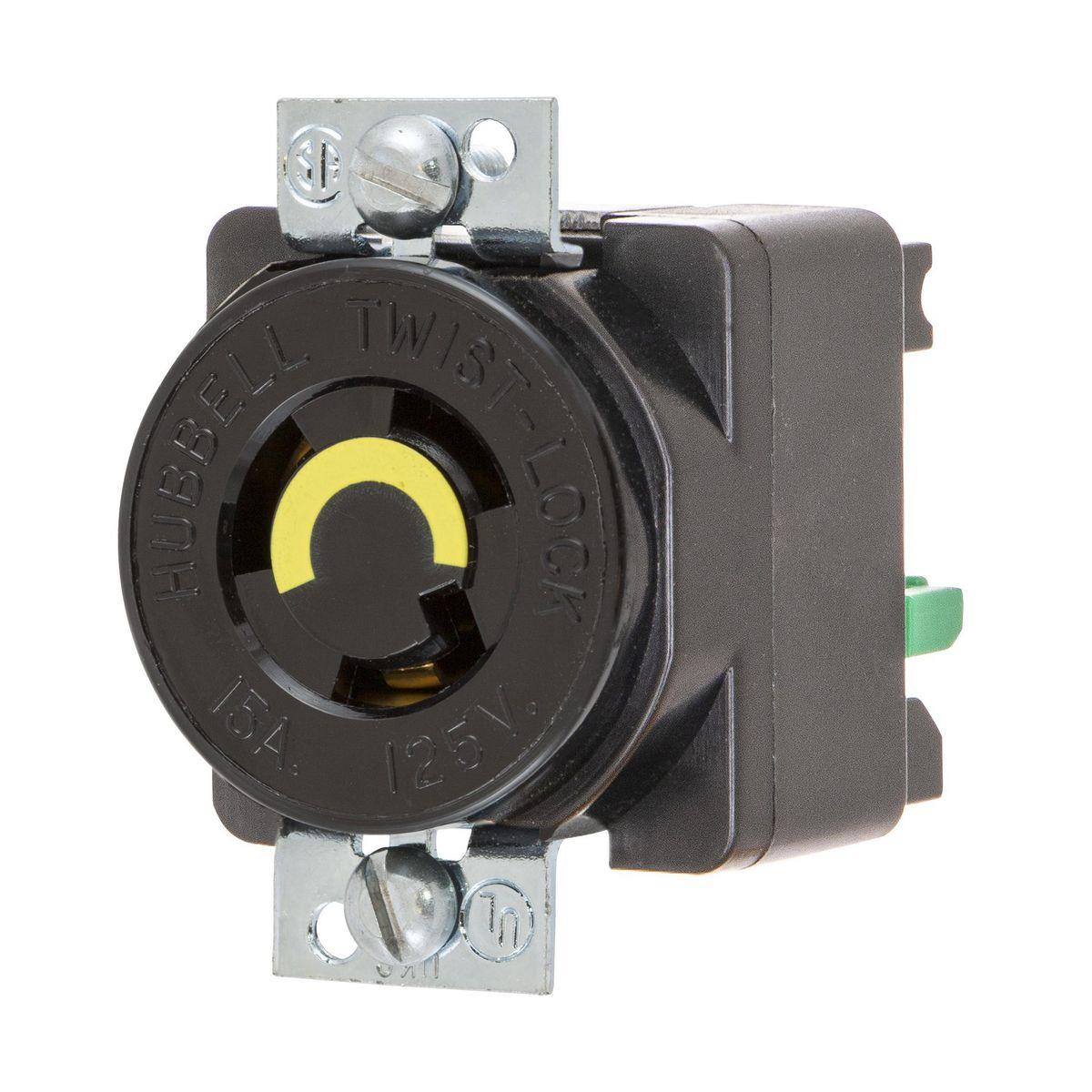 Hubbell Wiring Device-Kellems HBL4713ST EdgeConnect™ 1-Phase Locking Receptacle, 125 V AC, 15 A, 2 Poles, 3 Wires, Black