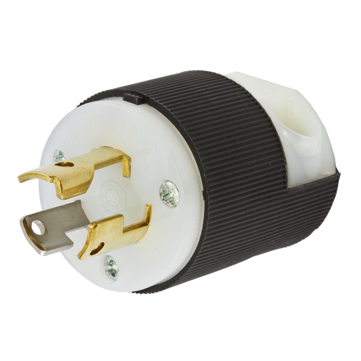 Hubbell Wiring Device-Kellems Twist-Lock® Insulgrip® HBL4720C HBL® 1-Phase Grounding Cord Mount Locking Plug, 125 V AC, 15 A, 2 Poles, 3 Wires, Black/White