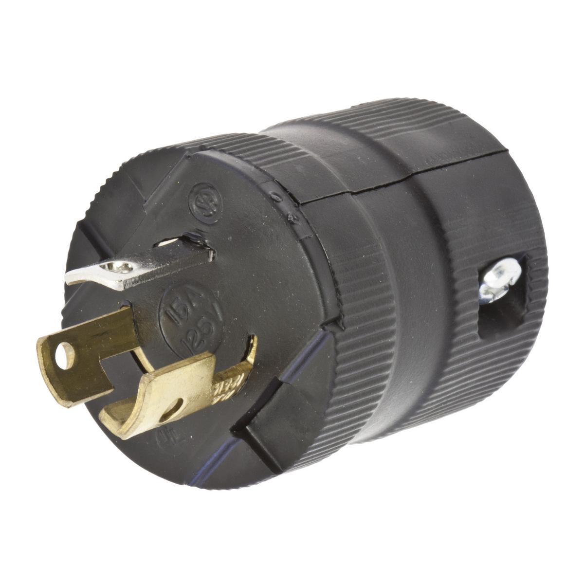 Hubbell Wiring Device-Kellems Twist-Lock® Valise® HBL4723VBK 1-Phase Grounding Male Cord Mount Locking Plug, 125 V AC, 15 A, 2 Poles, 3 Wires, Black