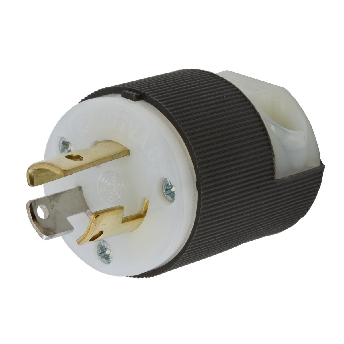 Hubbell Wiring Device-Kellems Twist-Lock® Insulgrip® HBL4770C HBL® 1-Phase Grounding Cord Mount Locking Plug, 277 V AC, 15 A, 2 Poles, 3 Wires, Black/White