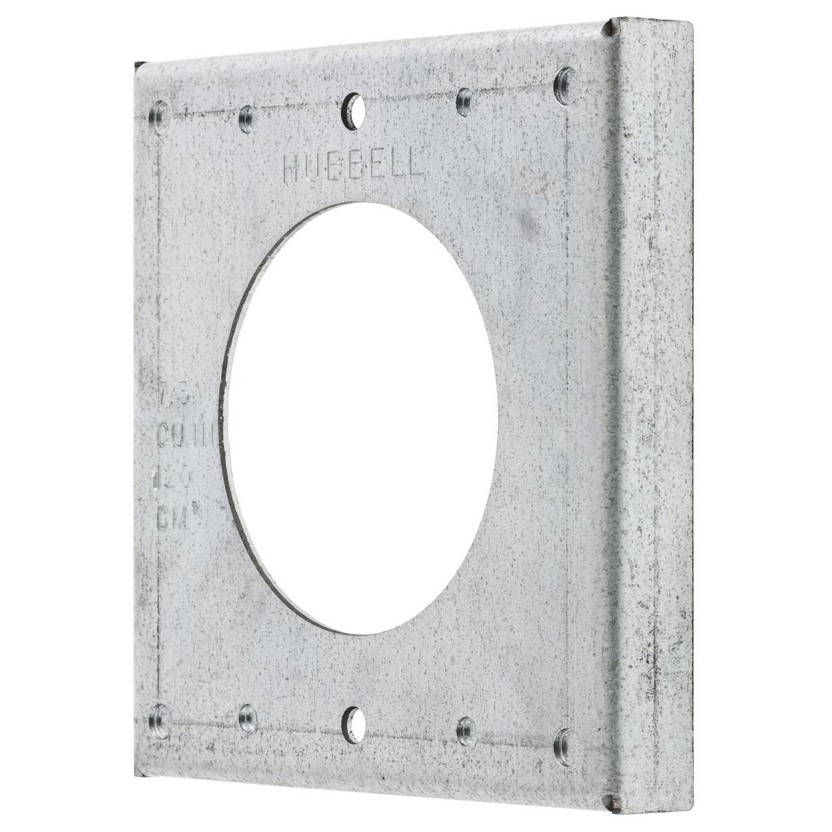 Hubbell Wiring Device-Kellems Twist-Lock® HBL50SC Non-Weatherproof Folded Standard Square Surface FS/FD/Threaded Mount Electrical Box Cover, For Use With 50 A Twist-Lock® Single Receptacle, 4 in Square or 2-Gang Box, 1-Outlet, Threaded Mount, Steel, Metallic