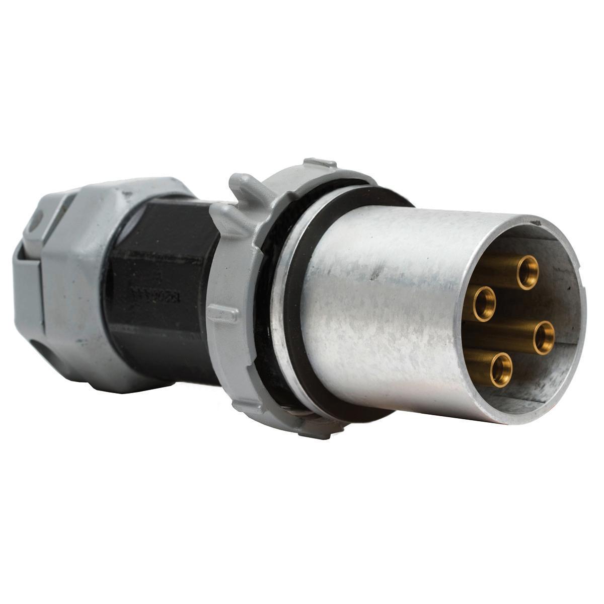 Hubbell Wiring Device-Kellems HBL5200PS1W HBL Type 1 Grounding Heavy Duty Male Non-NEMA Standard Watertight Cord Mount Pin and Sleeve Plug, 600 V AC/250 V DC, 200 A, 4 Poles, 5 Wires, Black/Gray