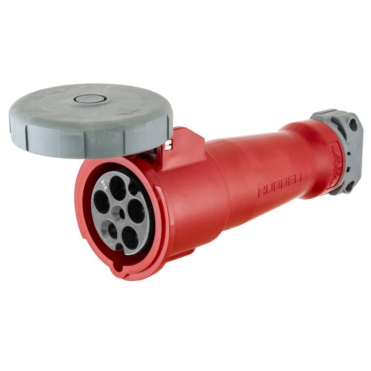Hubbell Wiring Device-Kellems HBL530C6W Grounding Heavy Duty Female Multi-Phase Watertight Pin and Sleeve Connector, 200 to 415 V AC, 30/32 A, 4 Poles, 5 Wires, Red