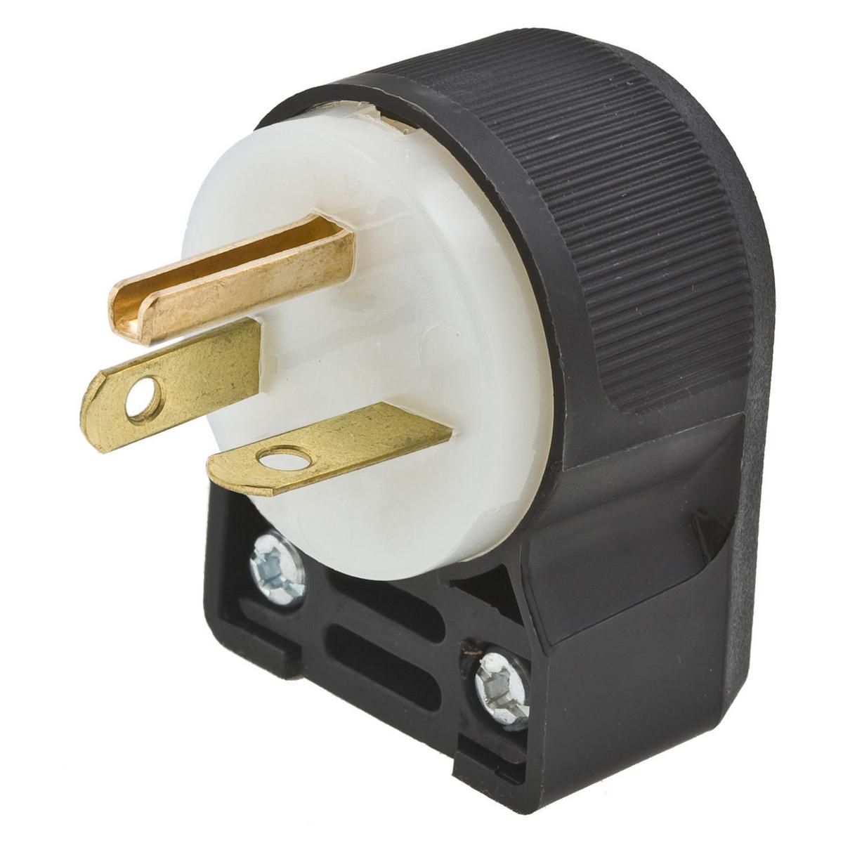 Hubbell Wiring Device-Kellems HBL5466CA 1-Phase Grounding Portable Standard Cord Mount Straight Blade Plug, 250 V AC, 20 A, 2 Poles, 3 Wires, Black/White