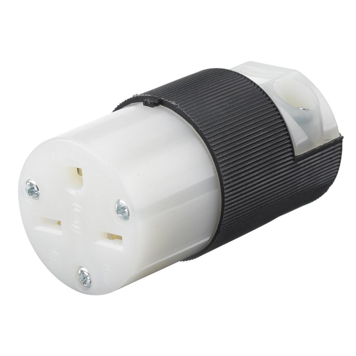 Hubbell Wiring Device-Kellems Insulgrip® HBL5669C Female Grounding Insulated Cord Mount Straight Blade Connector, 250 V AC, 15 A, 2 Poles, 3 Wires, Black/White
