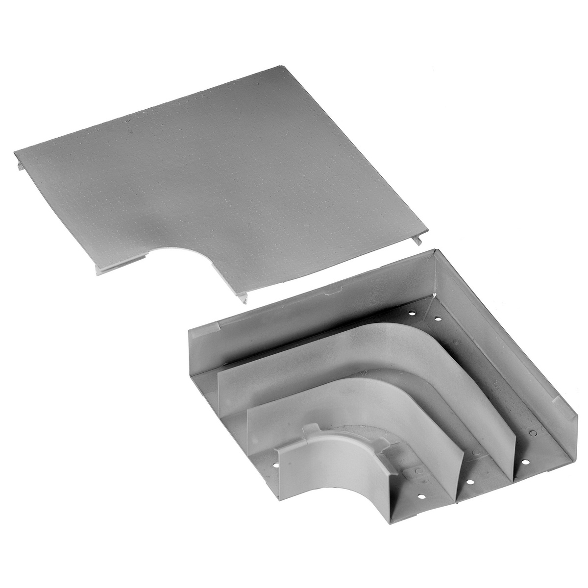 Hubbell Wiring Device-Kellems HBL6711DFOGY Divided Full Capacity Large Radius Standard Raceway Elbow, 90 deg Bend, 1-1/4 in Bend Radius, Roll Formed Steel
