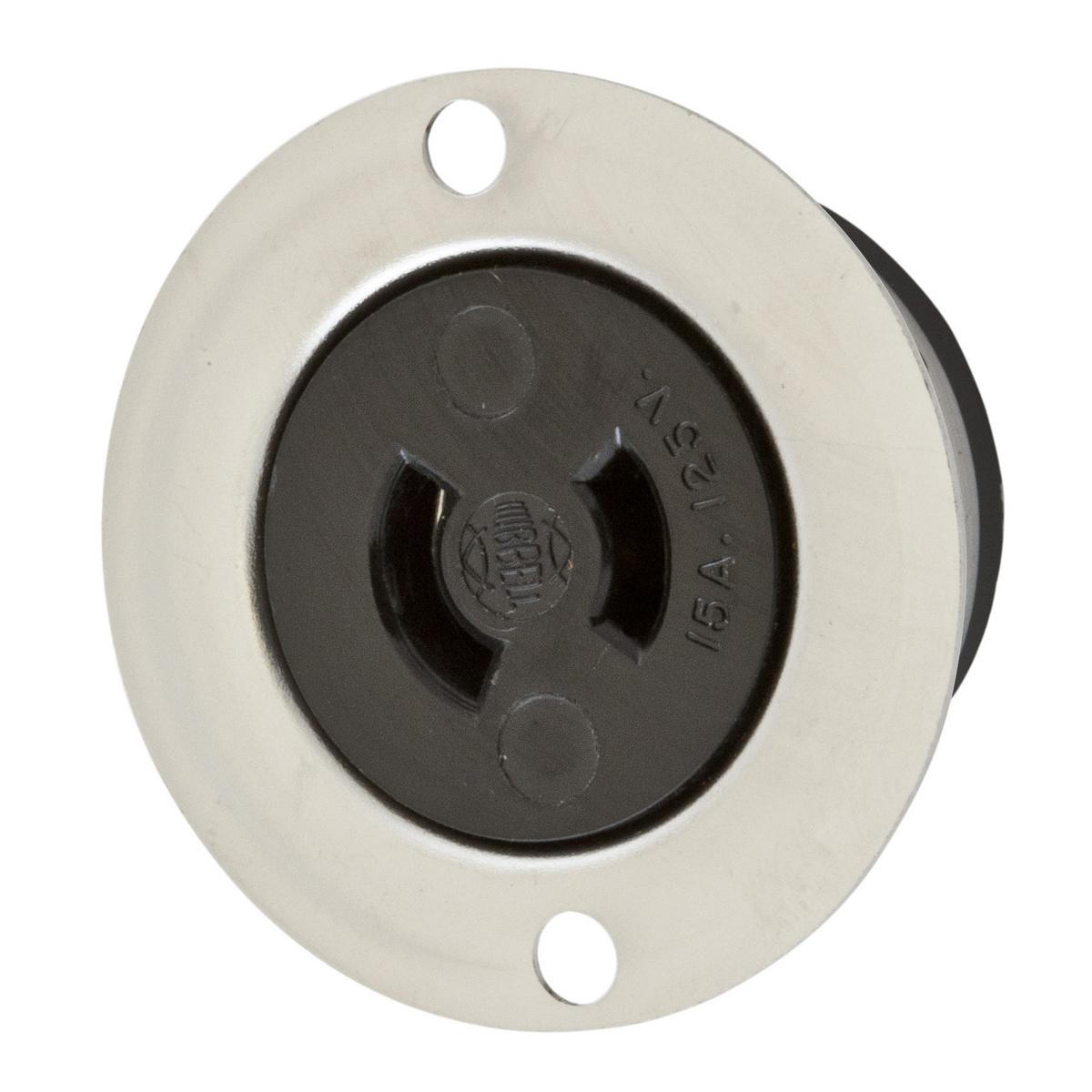 Hubbell Wiring Device-Kellems HBL7468 HBL® 1-Phase Heavy Duty Non-Grounding Single Screw Mount Locking Receptacle, 125 V AC, 15 A, 2 Poles, 2 Wires, Metallic