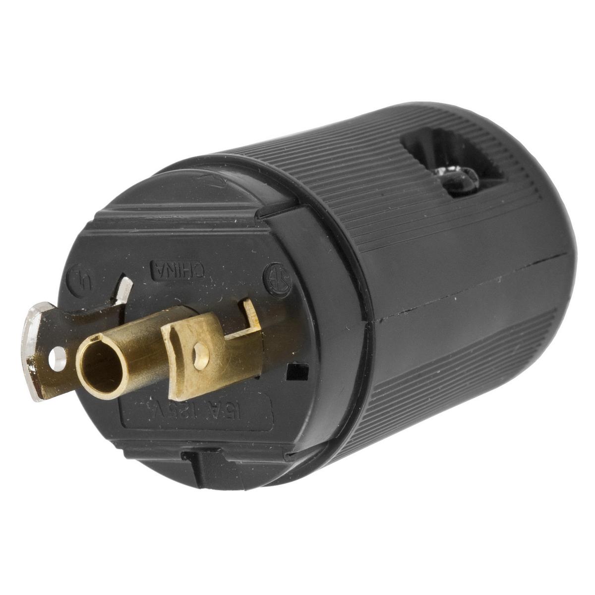 Hubbell Wiring Device-Kellems HBL7594V HBL® 1-Phase Grounding Standard Cord Mount Midget Locking Plug, 125 V AC, 15 A, 2 Poles, 3 Wires, Black