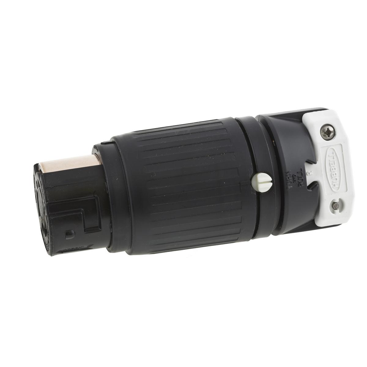 Hubbell Wiring Device-Kellems Twist-Lock® Insulgrip® HBL7764C 7000 Heavy Duty Isolated Grounding Standard Sized Cord Mount Female Connector, 600 V AC/250 V DC, 50 A, 3 Poles, 4 Wires, Black/White