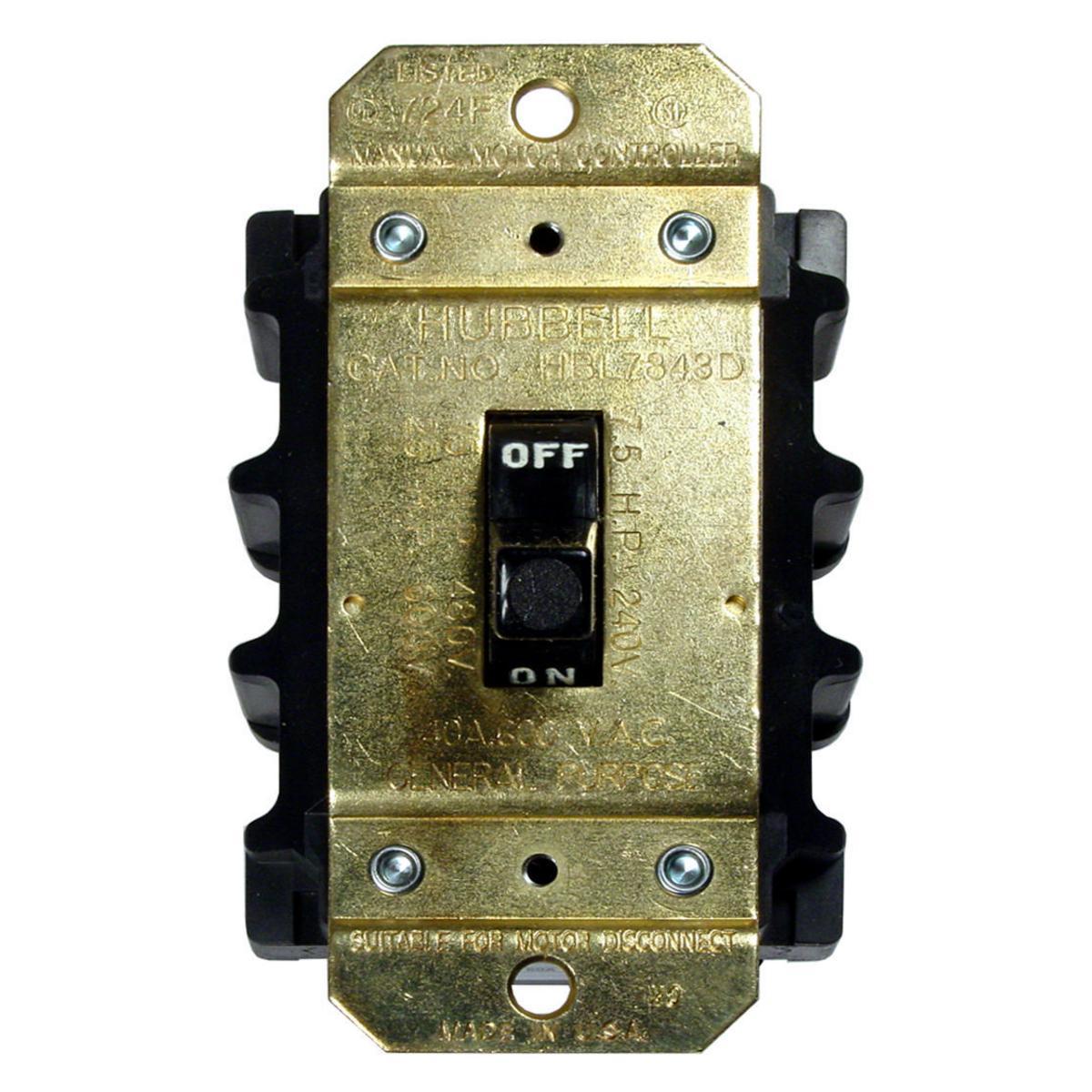 Hubbell Wiring Device-Kellems Circuit-Lock® HBL7842D Standard AC Motor Disconnect Switch, 600 V AC, 40 A, 15 hp, 2 Poles