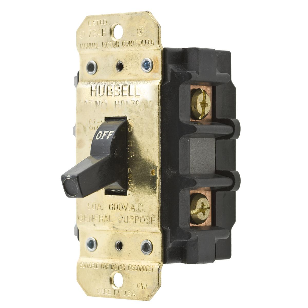 Hubbell Wiring Device-Kellems HBL7852D HBL 1-Phase Standard AC Motor Disconnect Switch, 600 V AC, 50 A, 30000 W Power Rating